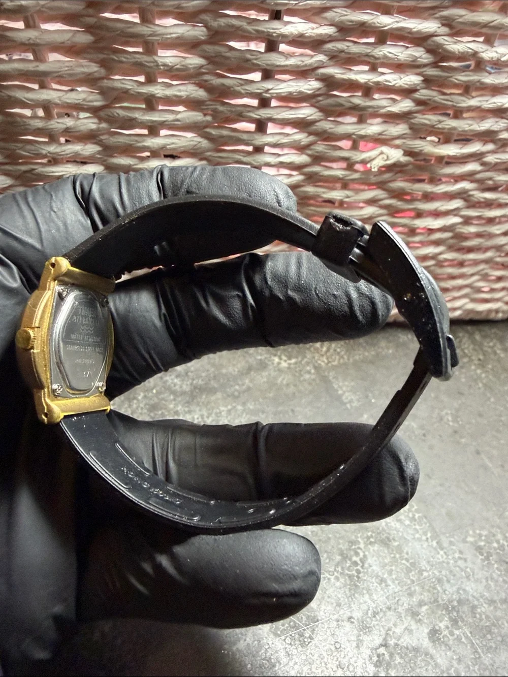 Gold-Tone Analog Wristwatch with Black Band